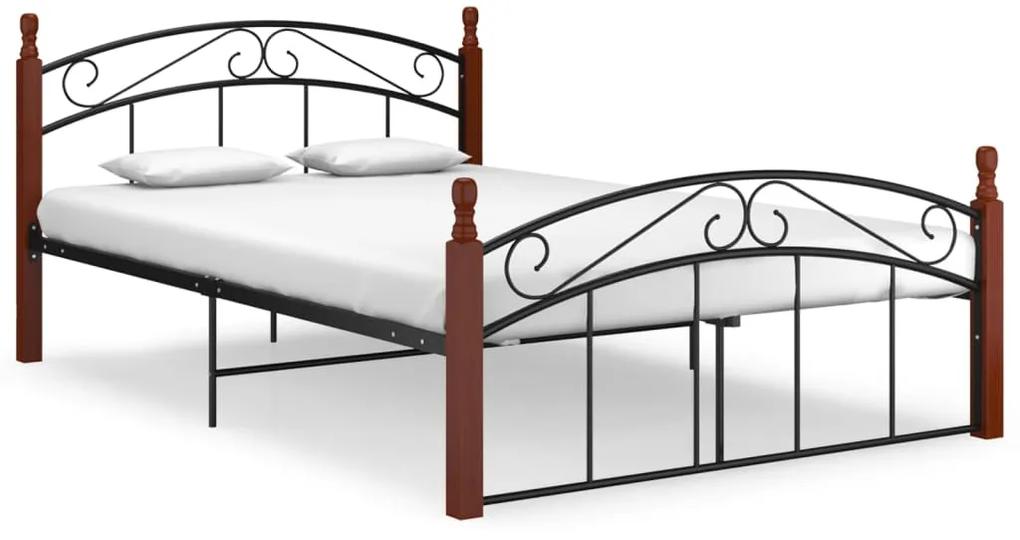 324921 vidaXL Cadru de pat, negru, 140x200 cm, metal și lemn masiv de stejar