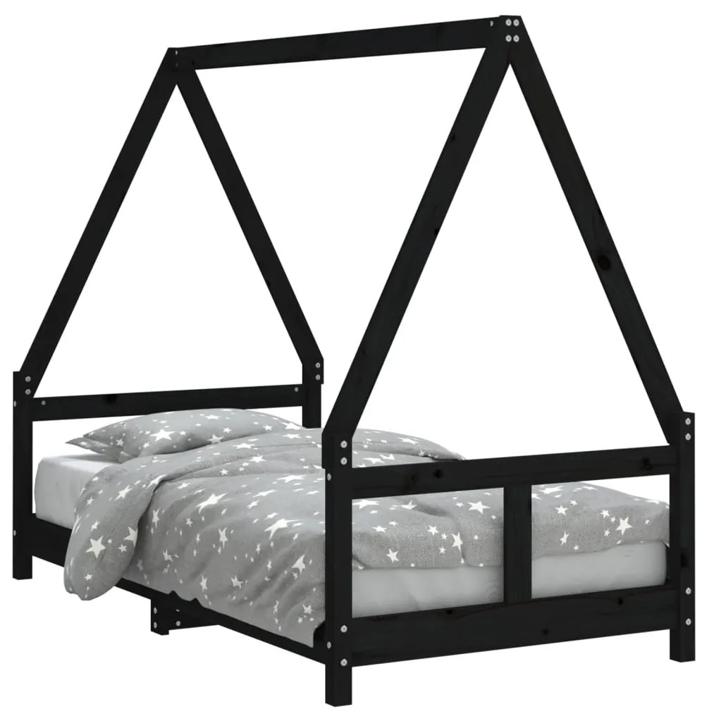vidaXL Cadru de pat pentru copii, negru, 80x160 cm, lemn masiv de pin