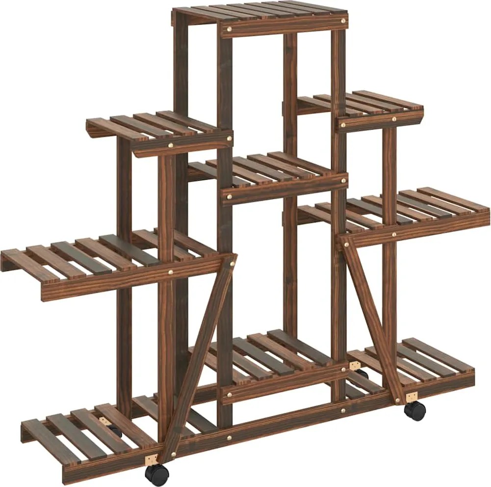 vidaXL Suport pentru flori cu roți, 110x25x101 cm, lemn masiv de brad