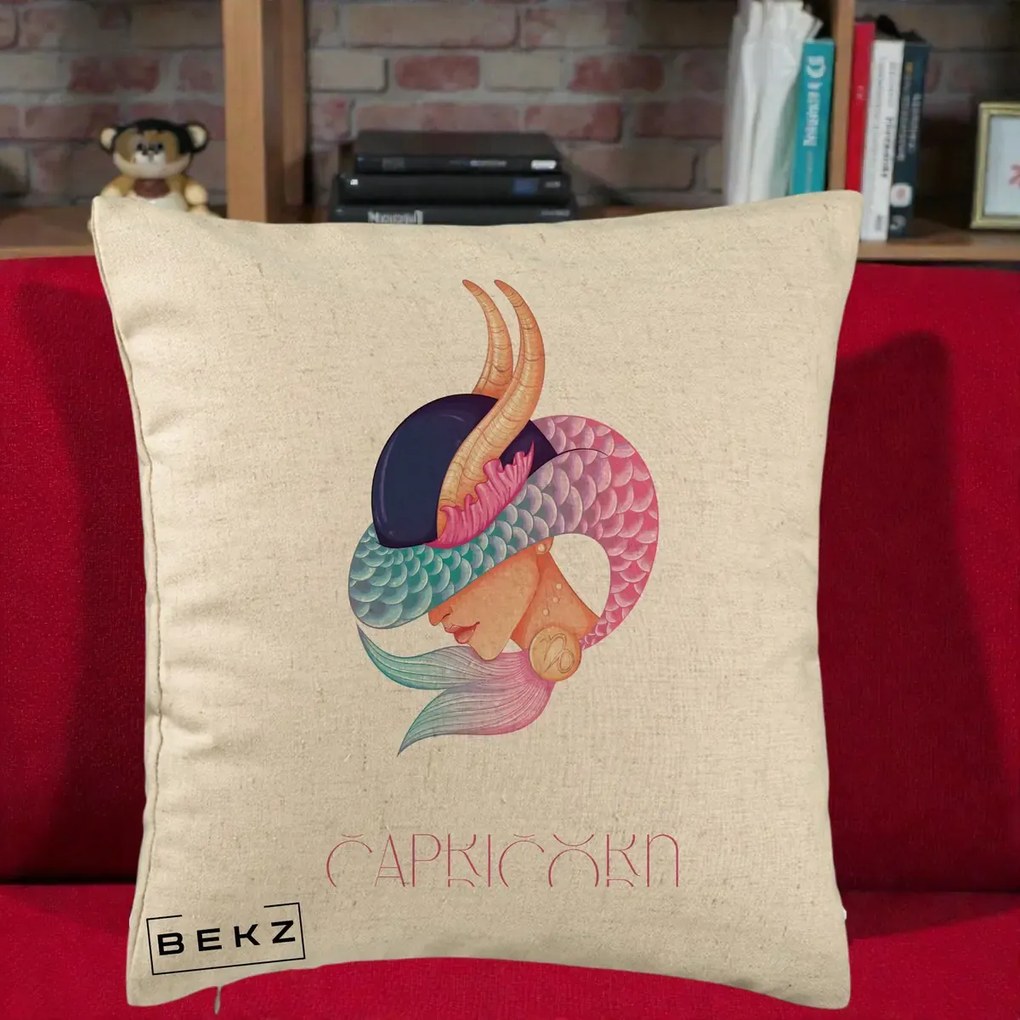 Perna Personalizata Zodiac Capricorn Cowgirl, 40x40 cm, Bej, Husa Detasabila, Perna Inclusa, BEKZ®