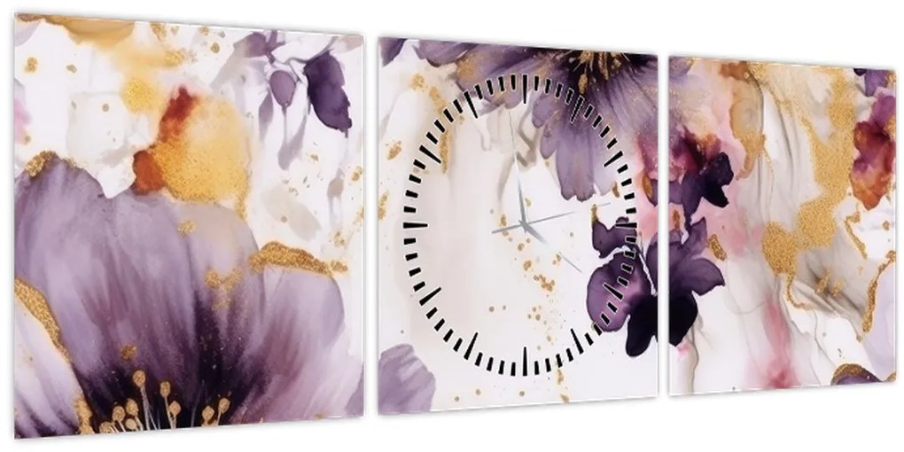 Tablou - Acuarelă flori (cu ceas) (90x30 cm)