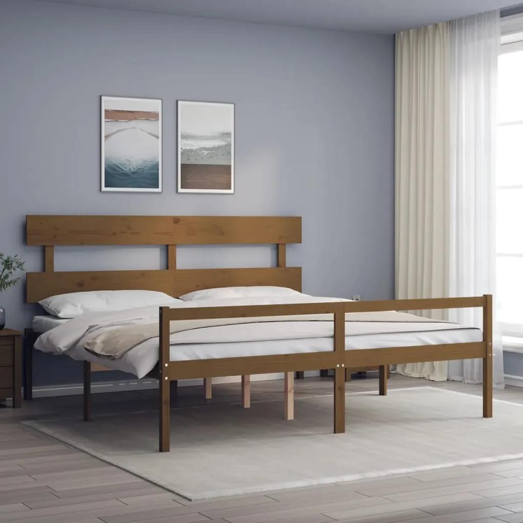 3195374 vidaXL Cadru de pat senior cu tăblie, 200x200 cm maro miere lemn masiv