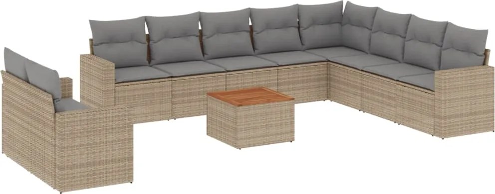 vidaXL Set canapele de grădină, 11 piese, cu perne, bej, poliratan