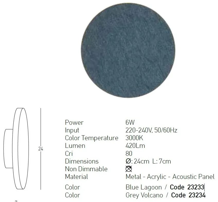 Aplica LED ambientala design circular ACOUSTIC D-24cm gri
