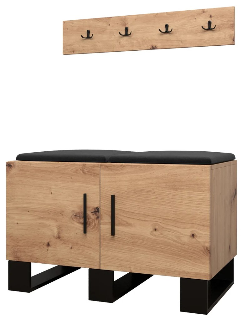 Set mobilier pentru hol Amanda 21 (Stejar artisan + Negru). 1086041