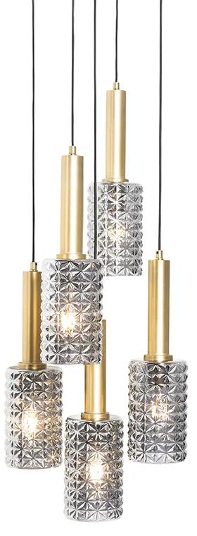 Lampa suspendata bronz cu sticla fumurie rotunda 5 lumini - Elva