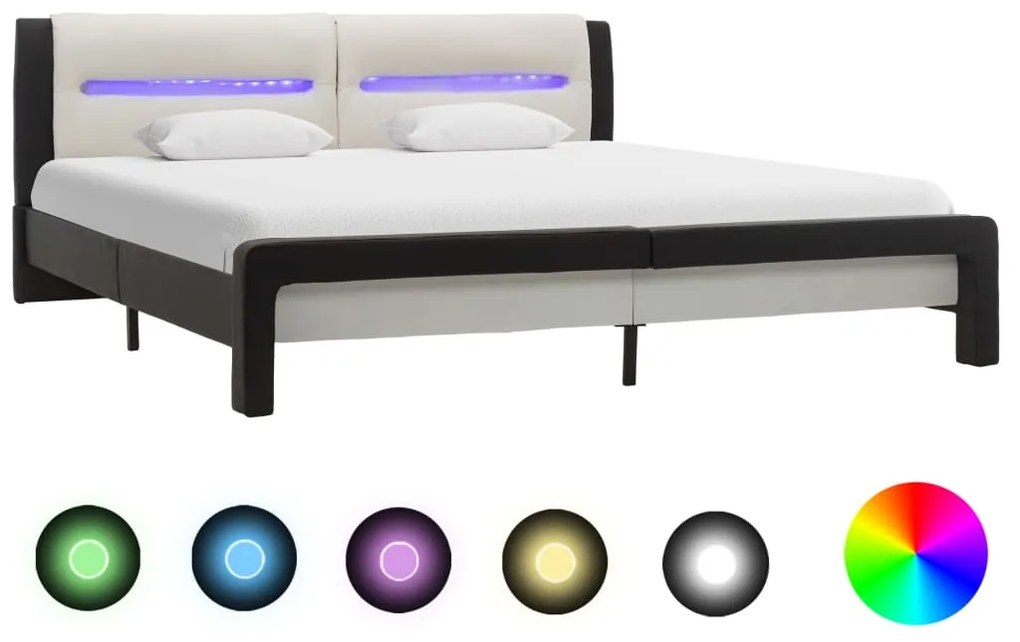 286738 vidaXL Cadru pat cu LED, negru și alb, 180 x 200 cm, piele ecologică