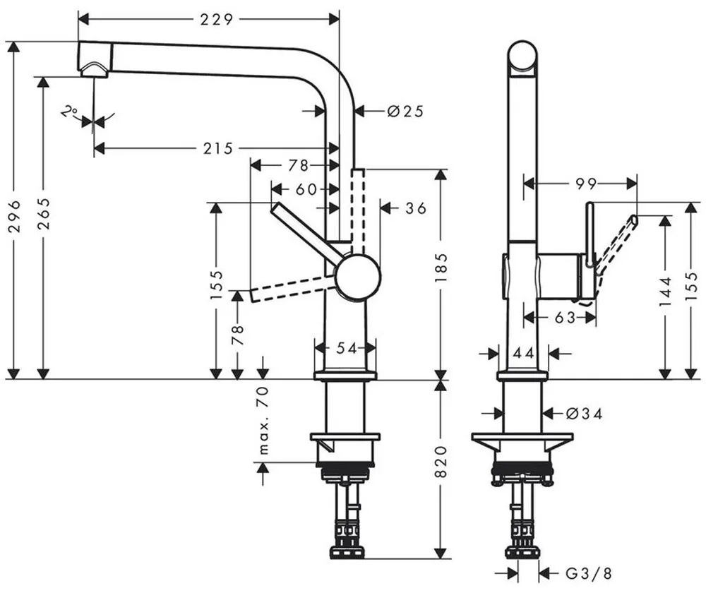 Baterie chiuveta bucatarie crom Hansgrohe, Talis M54 270