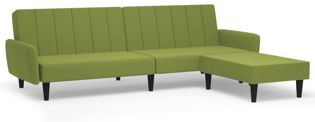 3080723 vidaXL Canapea extensibilă 2 locuri cu taburet verde deschis catifea
