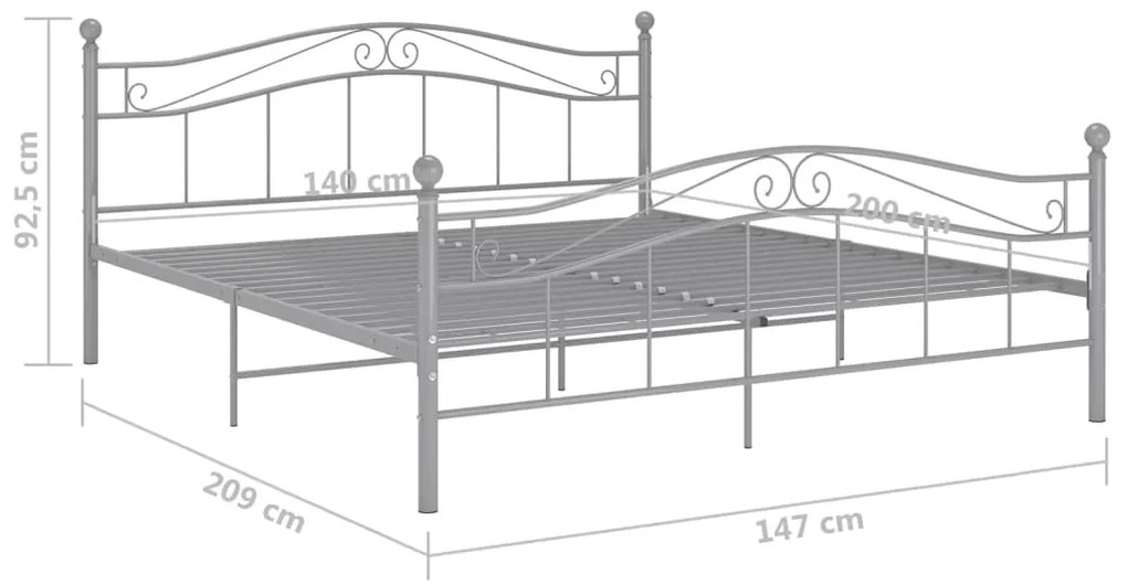 Cadru de pat, gri, 140x200 cm, metal Gri, 140 x 200 cm