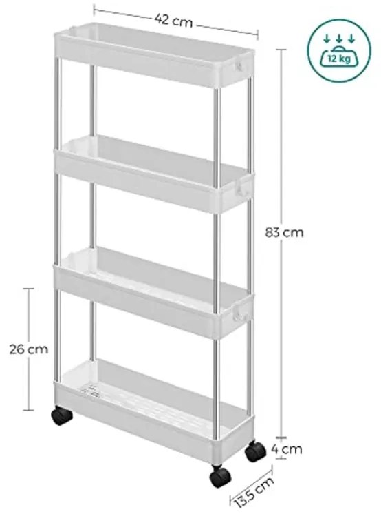 Raft plastic pe roti CART 13,5x42x83 cm alb