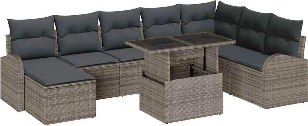 vidaXL Set de canapele pentru grădină 9 pcs Gri Rattan poli