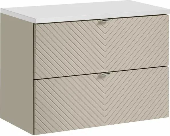 Set dulap baza suspendat 80 cm cu blat Comad Viva alb mat si bej cașmir mat