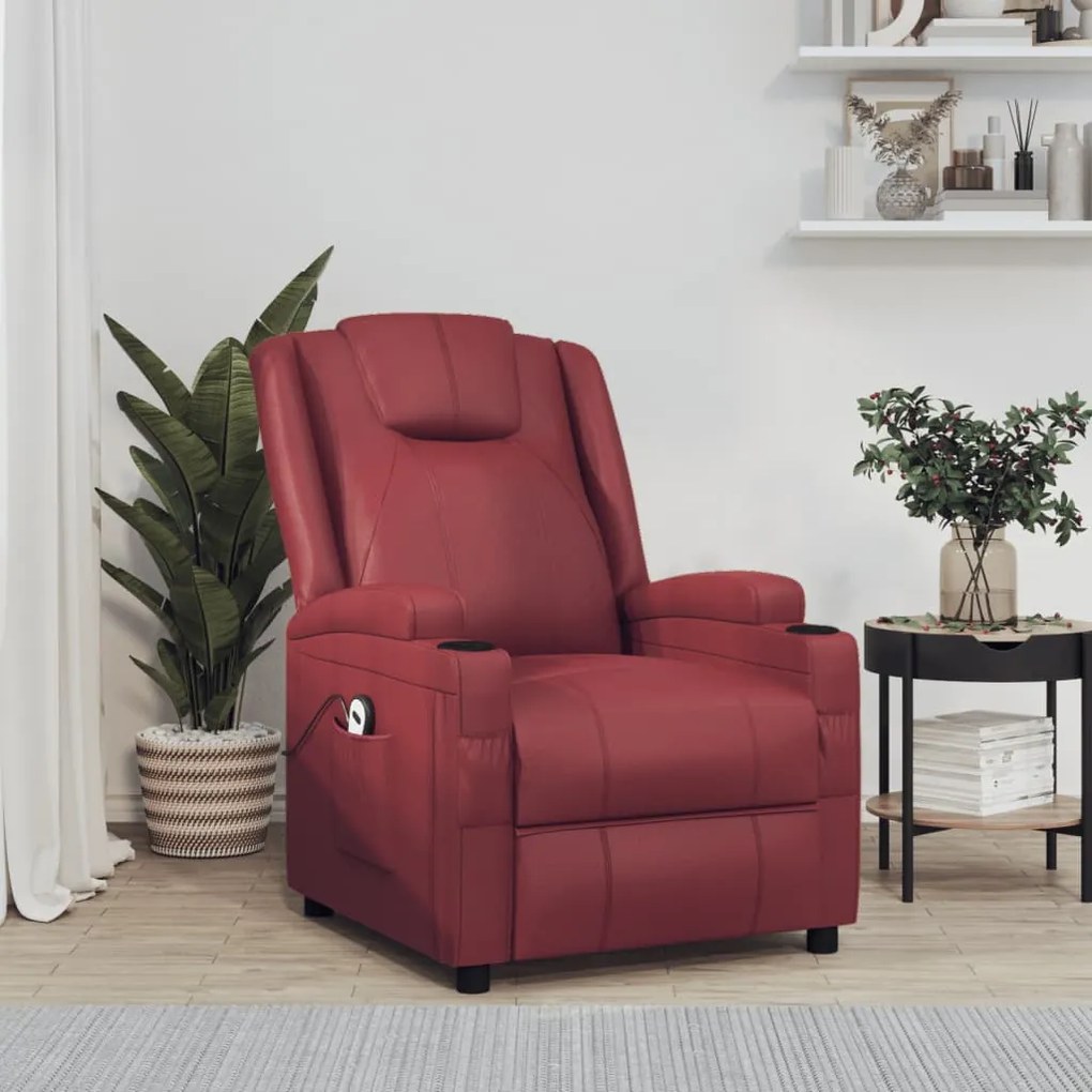 3124572 vidaXL Fotoliu cu ridicare pe verticală, roșu vin, piele ecologică