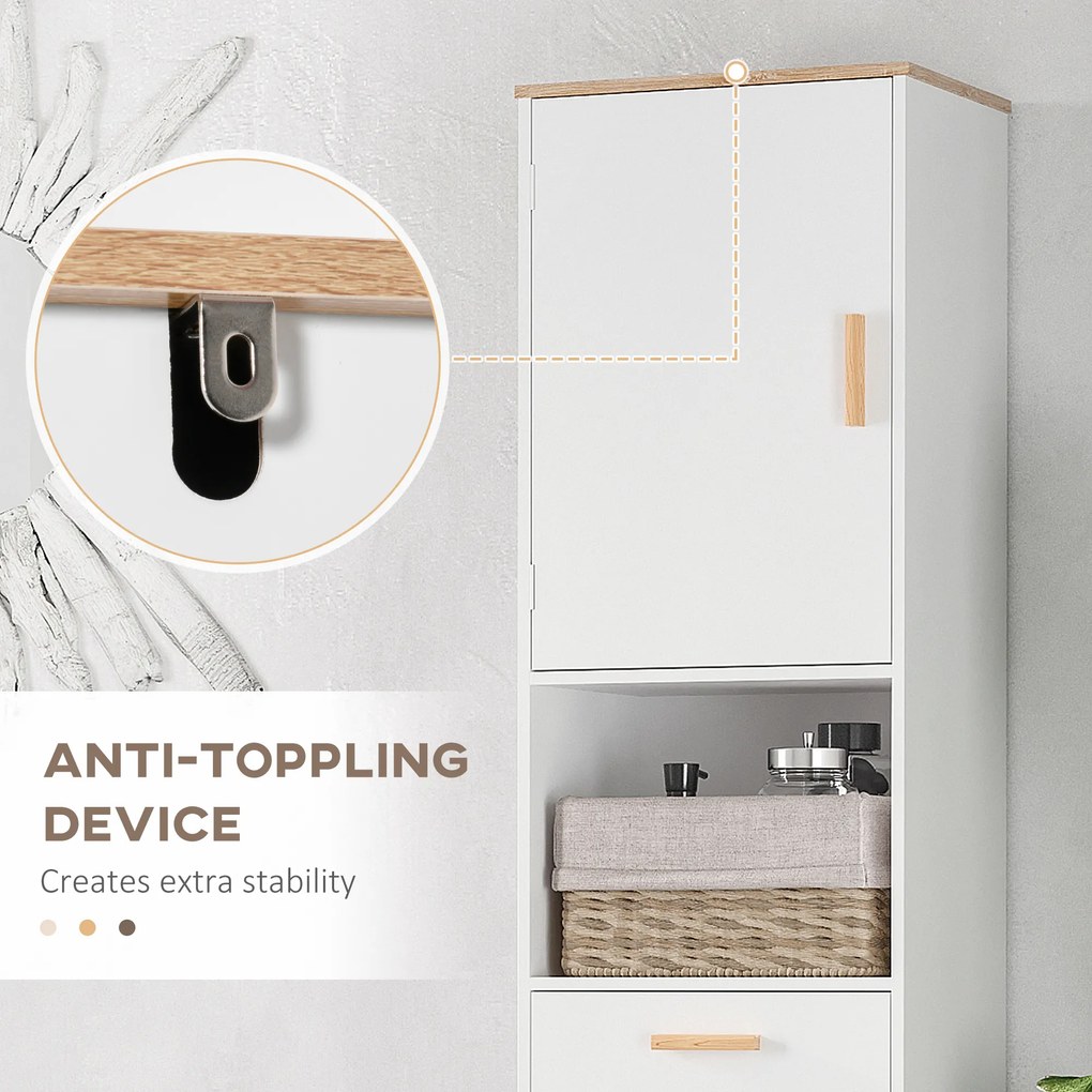 kleankin Dulap Coloana Space Saver din Lemn pentru Baie Alb | Aosom Romania
