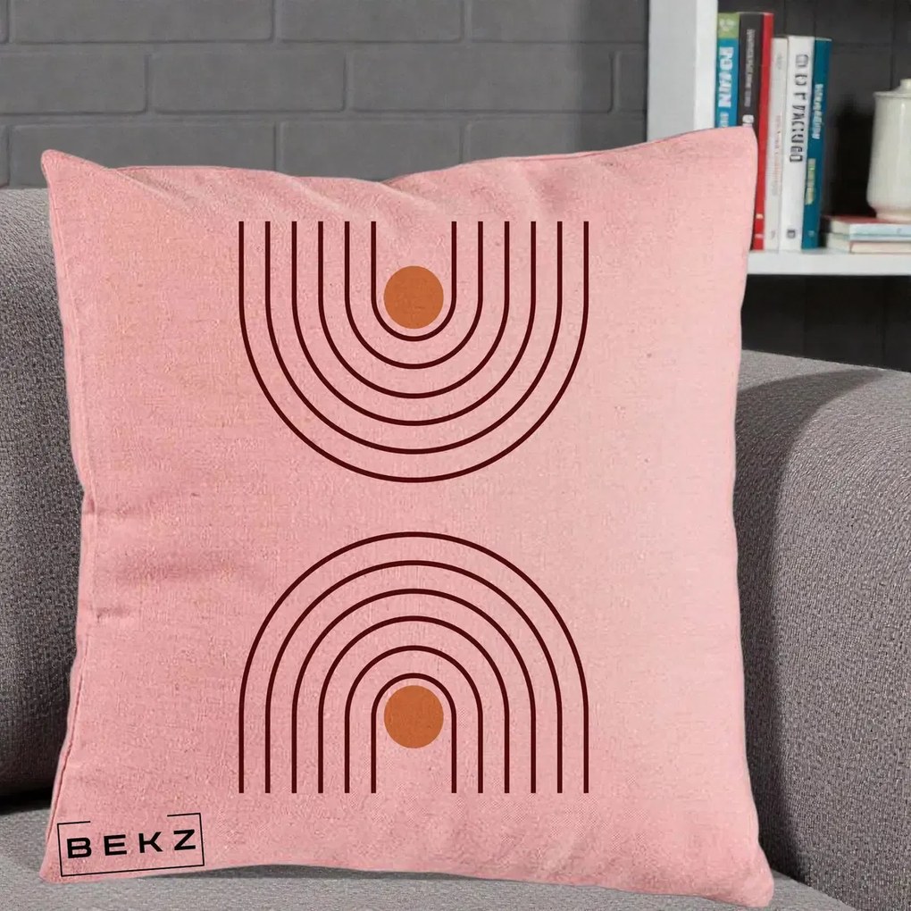 Perna Decorativa Geometric Boho Arc, 40x40 cm, Roz, Husa Detasabila, Perna Inclusa, BEKZ®