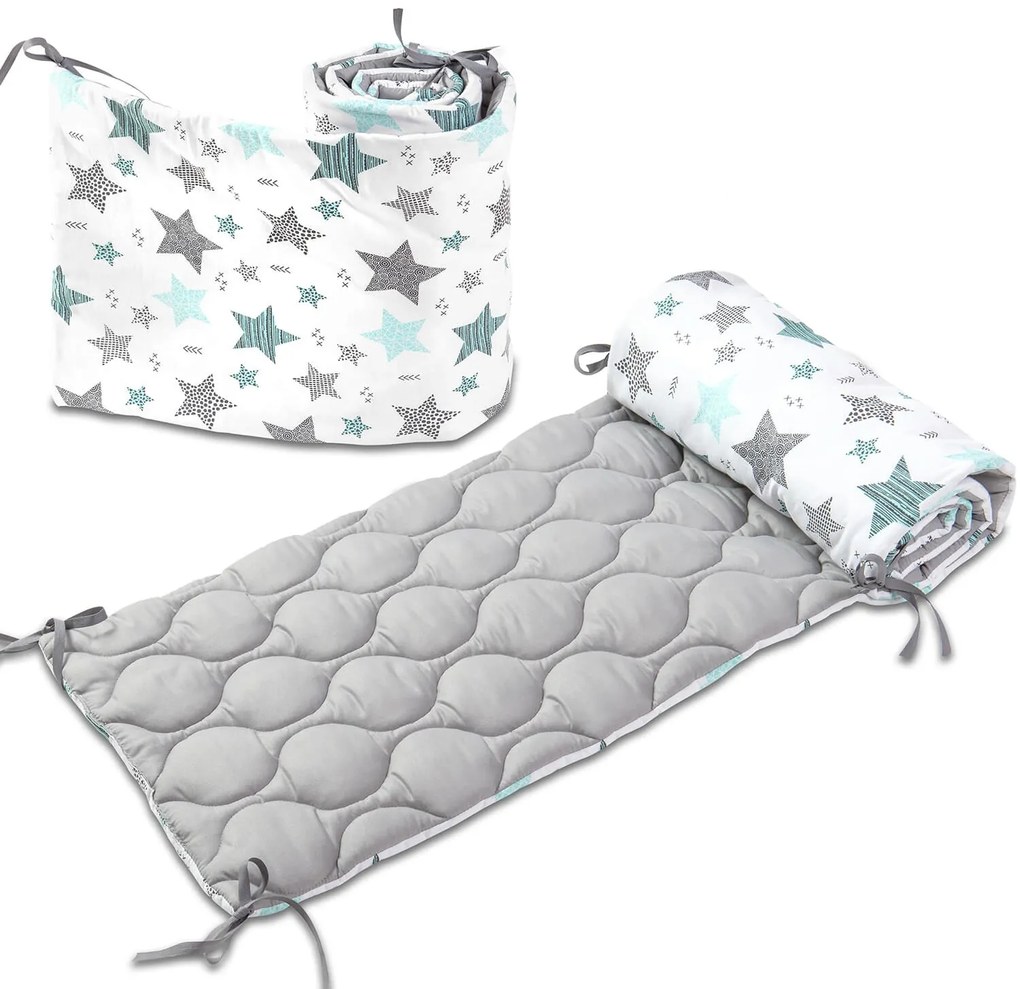Set 2 aparatori matlasate patut 140x70 cm Kidizi All Mint Stars Deluxe, inaltime 35 cm