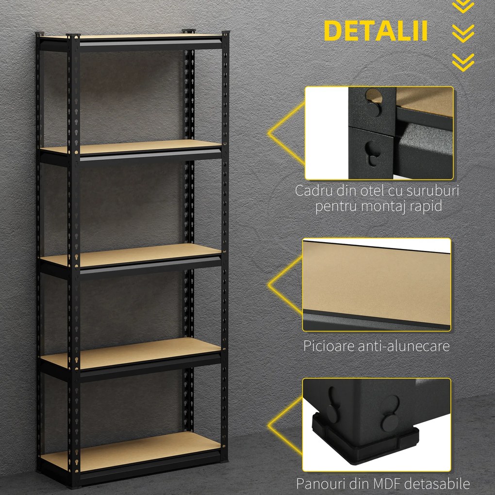 Raft de depozitare cu 5 niveluri, set de 2 din MDF, otel, 70x30x167,5cm negru si maro HOMCOM | Aosom Romania
