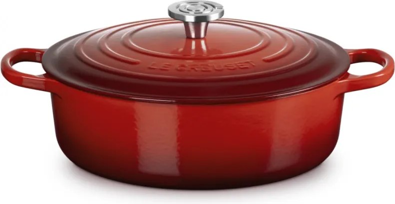 Tigaie din fonta Le Creuset 21179300602430, 30 cm, 6,2 l, Capac etans pentru pastrarea aromelor, Cuptor pana la 260°C, Toate plitele inclusiv inductie, Rosu