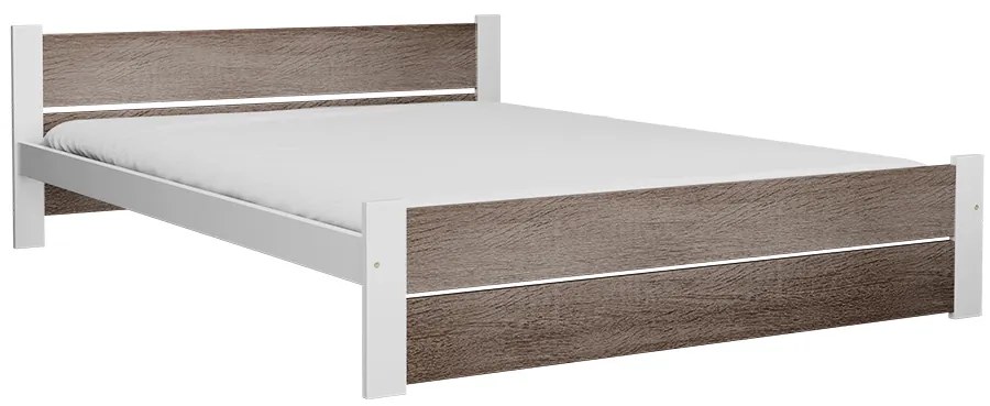 Pat dublu Culoare alb/stejar trufa, IKAROS DOUBLE 140 x 200 cm Saltele: Cu saltele Deluxe 10 cm, Somiera pat: Cu lamele drepte