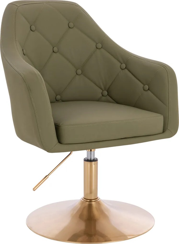 HR831N Scaun Khaki Piele Ecologica Premium Soft cu Bază Aurie