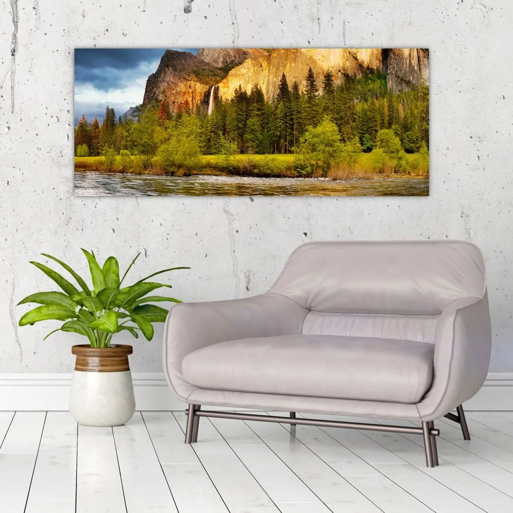 Tablou - Stânci lăngă lac (120x50 cm)