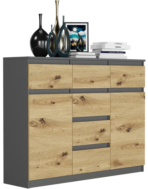 Comoda de design S-62D cu linii curate - diverse finisaje colorate antracit