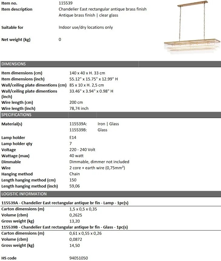 Lustra suspendata design LUX East rectangular, alama 115539 HZ