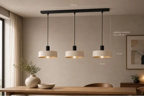 Lustră pe cablu LATTE 3xE27/60W/230V bej/negru