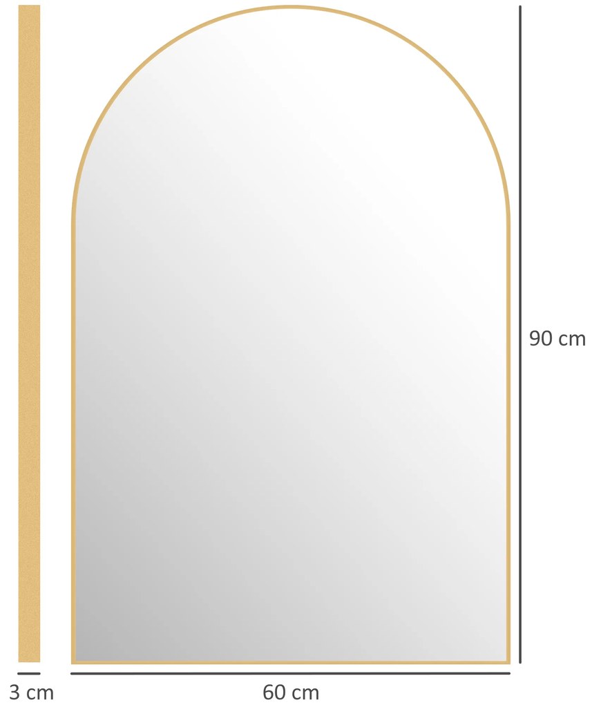 HOMCOM Oglindă murală arcuită oglindă de baie cu cadru din aliaj de aluminiu pentru dormitor living intrare 60 × 90 cm aur | Aosom Romania