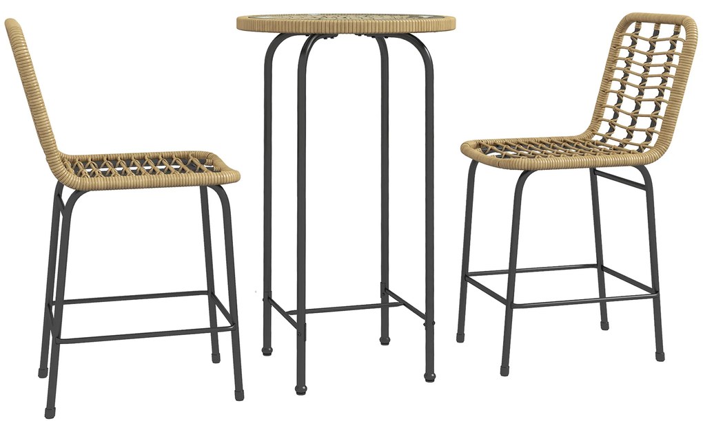 Outsunny Set 3 piese 1 masă rotundă înaltă design boem + 2 tabureți rotunzi cu suport pentru picioare din metal pentru 2 persoane natural | Aosom Romania