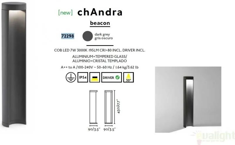 Stalp de exterior cu iluminat LED cu design modern decorativ, CHANDRA 72298