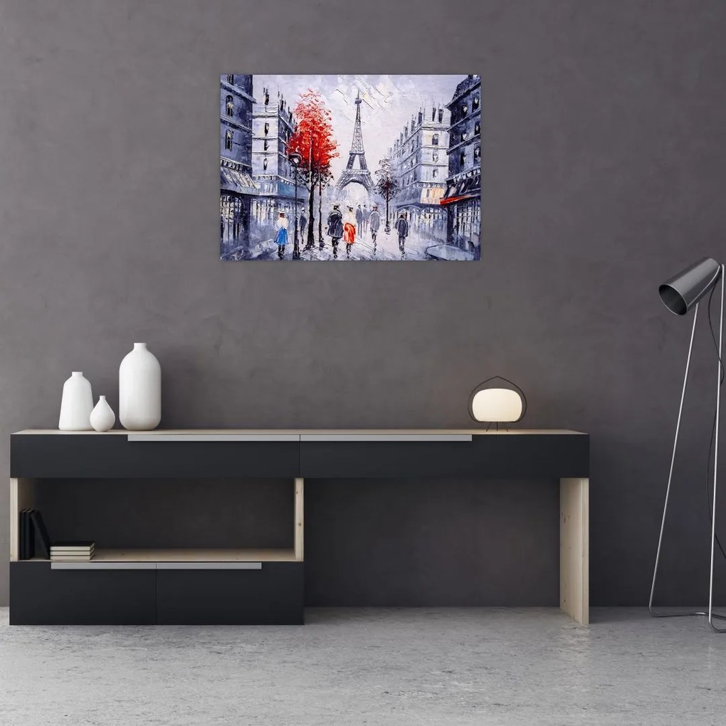 Tablou pe sticlă - Străzi din Paris, pictură în ulei (70x50 cm)