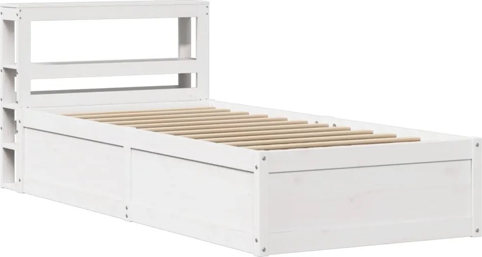 vidaXL Cadru de pat cu tăblie, alb, 90x200 cm, lemn masiv de pin