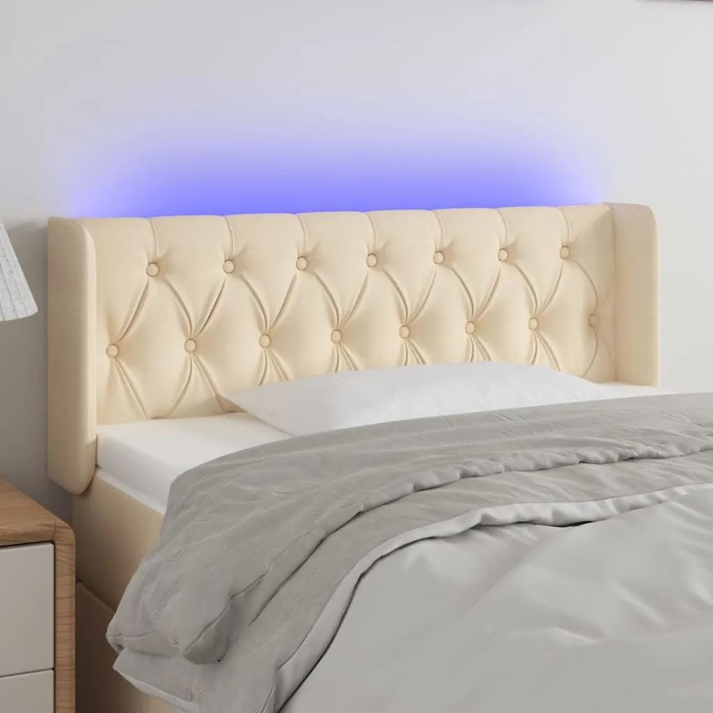 Tablie de pat cu LED, crem, 103x16x78 88 cm, textil 1, Crem, 103 x 16 x 78 88 cm