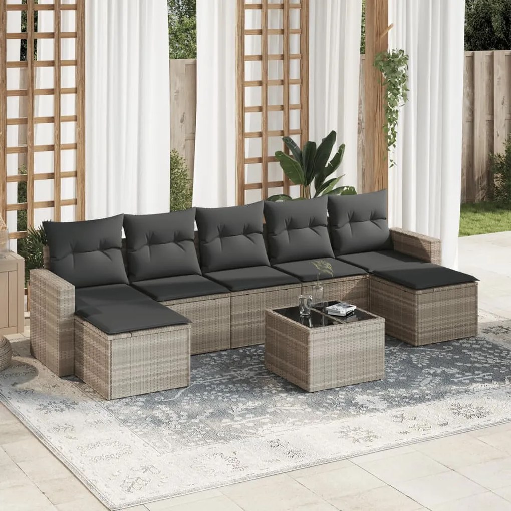 3251689 vidaXL Set mobilier de grădină cu perne, 8 piese gri deschis poliratan