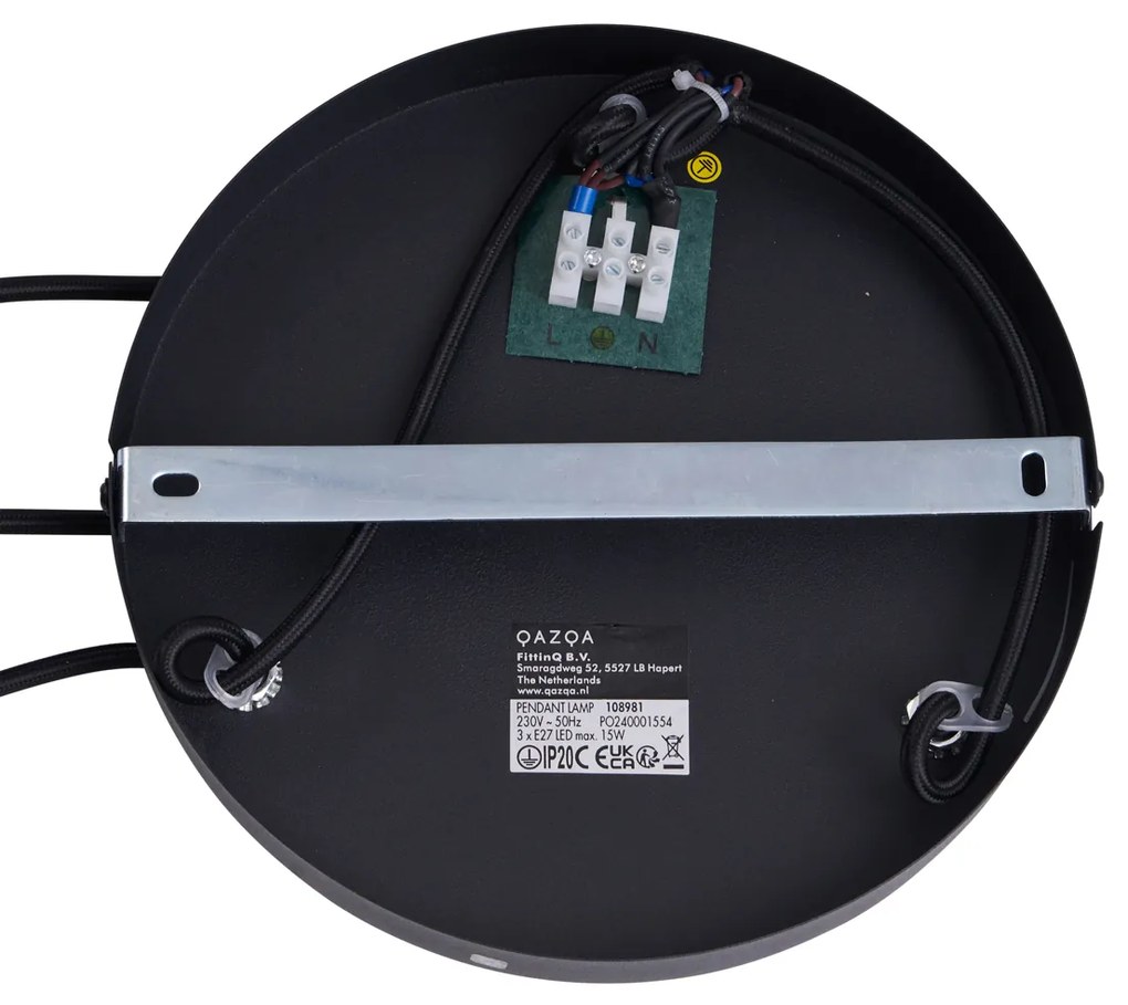 Lampă pandantiv Boemă neagră cu bambus 3 lumini - Lily