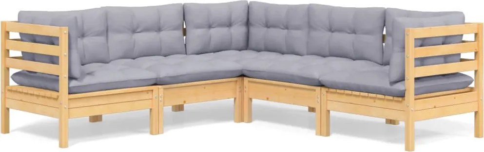 vidaXL Set mobilier grădină cu perne gri, 5 piese, lemn masiv de pin