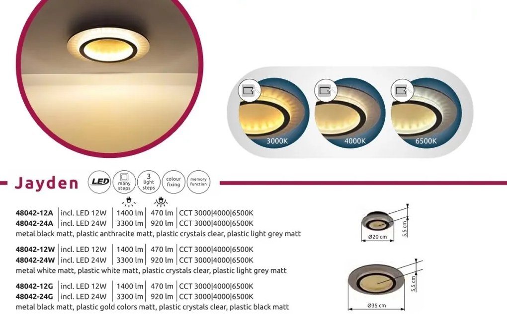 Plafoniera LED CCT JAYDEN 35cm