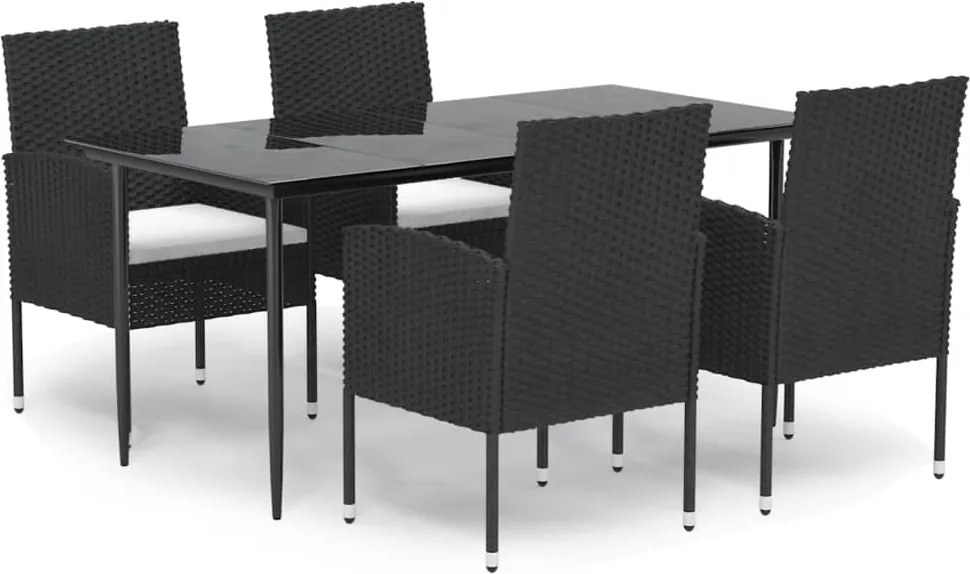 vidaXL Set mobilier de grădină cu perne, 5 piese, negru, poliratan
