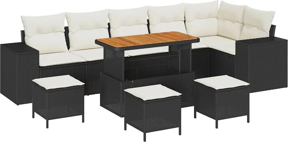 vidaXL Set de canapele pentru grădină 10 pcs Negru poliratan