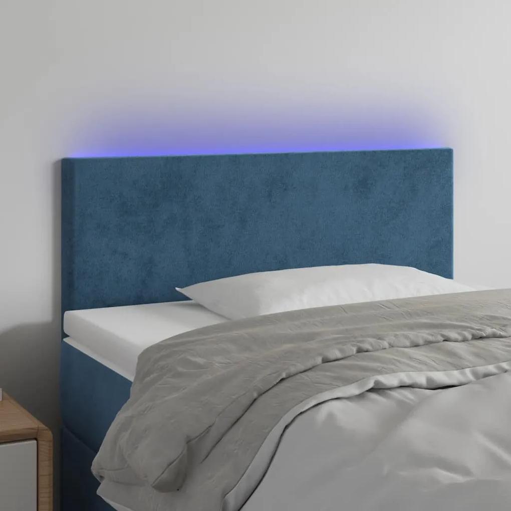 3121378 vidaXL Tăblie de pat cu LED, albastru închis, 100x5x78/88 cm, catifea