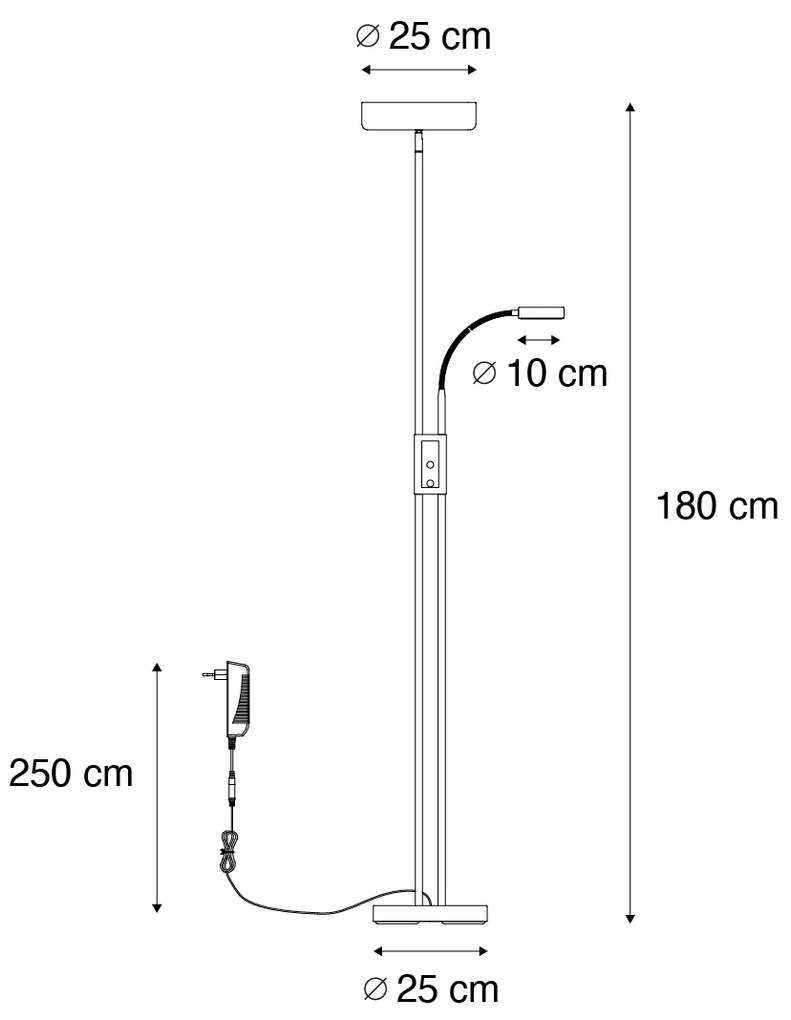 Lampă de podea din bronz cu LED și dimmer, cu lampă de citit - Kelso