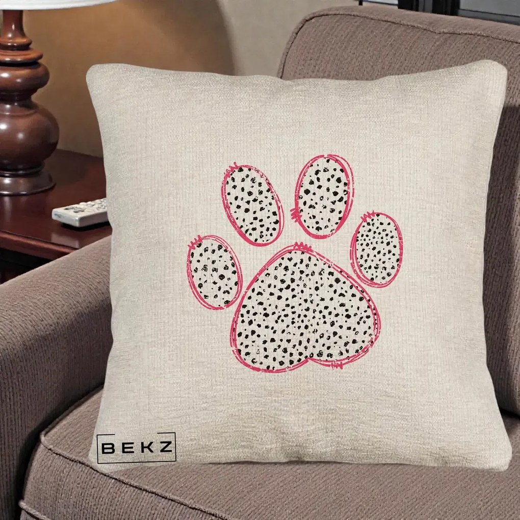 Perna Personalizata Labuta Dalmatian Roz Neon, 40x40 cm, Bej Canapea, Husa Detasabila, Perna Inclusa, BEKZ®