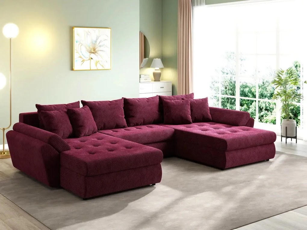 Colțar extensibil dumonde cu ladă de depozitare si sezut confortabil din spuma high-density, Loana U Zoom Red 355x185 cm