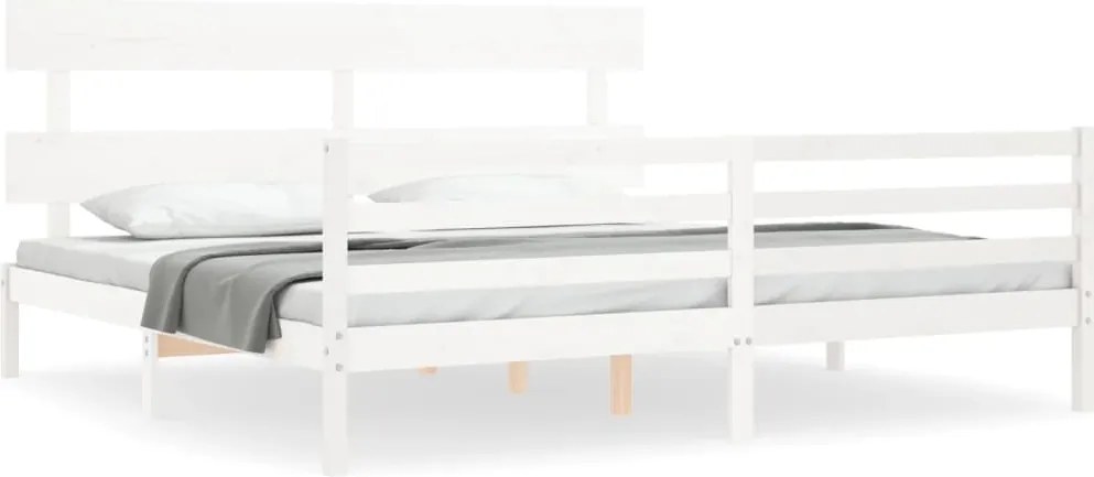 vidaXL Cadru pat cu tăblie 200x200 cm, alb, lemn masiv