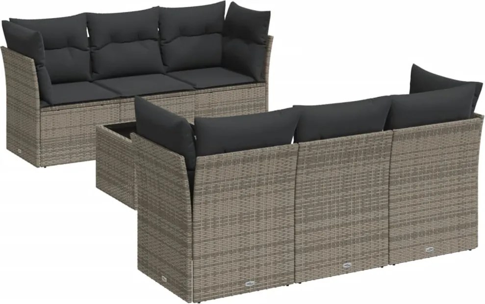 vidaXL Set canapele de grădină, 7 piese, cu perne, gri, poliratan