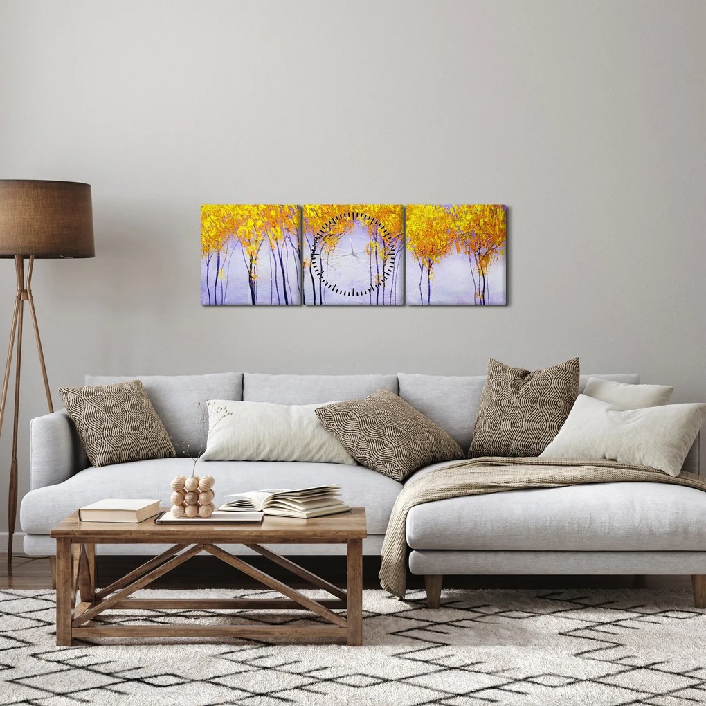 Tablou - Copaci galbeni (cu ceas) (90x30 cm)