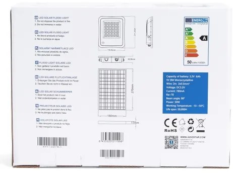 Proiector LED solar dimabil Aigostar LED/50W/3,2V IP65 + telecomandă