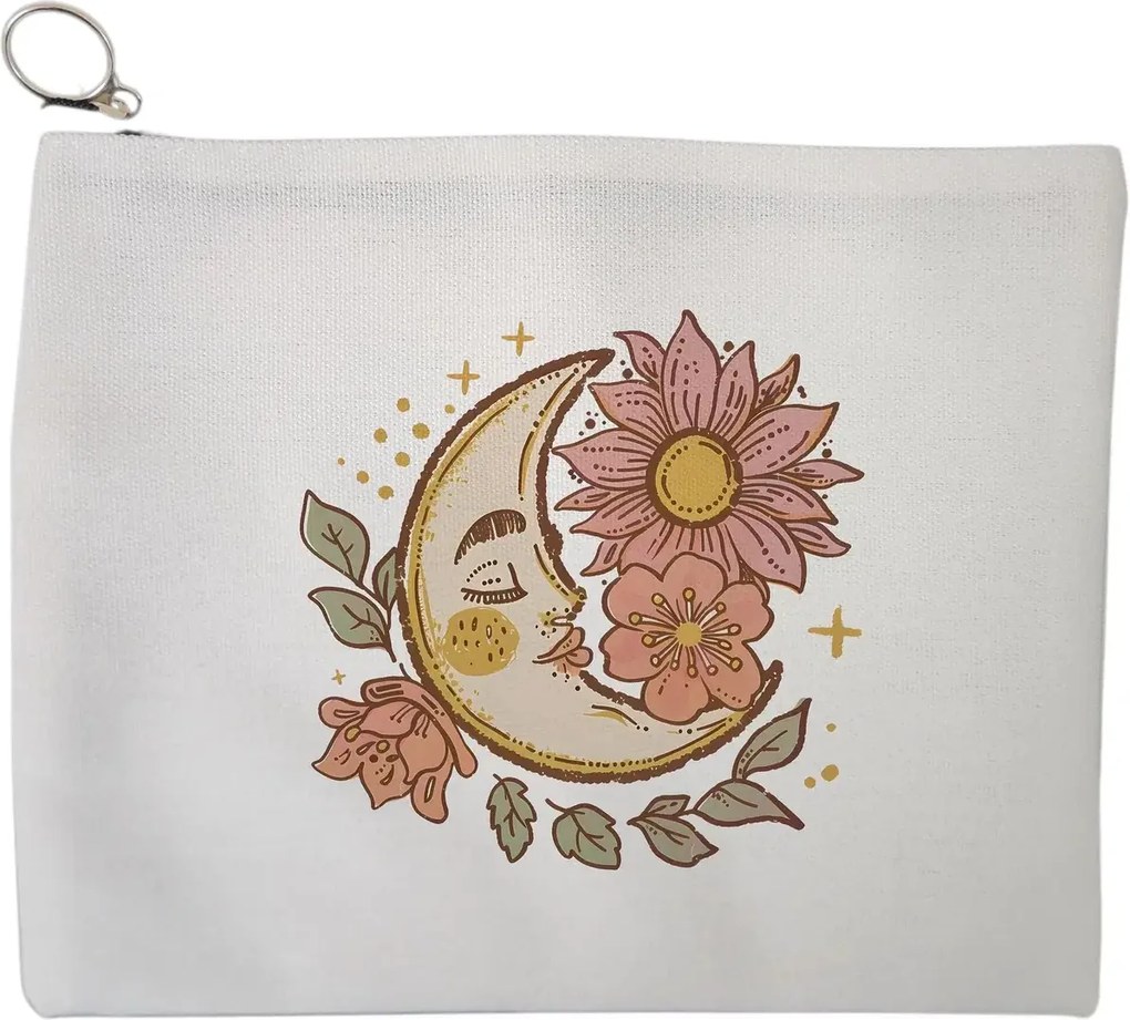 Portfard Cosmetice tip Plic Moon Flowers, 23x18 cm, Alb, BEKZ®